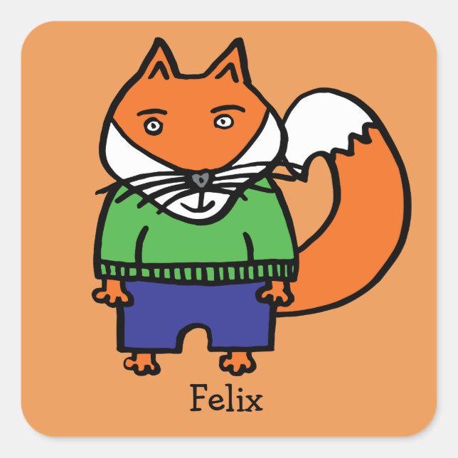 Personalised Felix the Fox Square Sticker (Front)