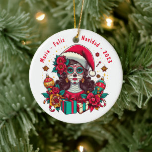 Personalised Feliz Navidad De Los Muertos Ceramic Ornament