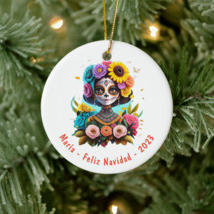 Personalised Feliz Navidad De Los Muertos Ceramic Ornament