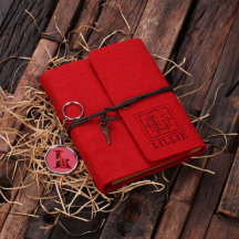 Personalised Felt Notebook & Keychain- Red