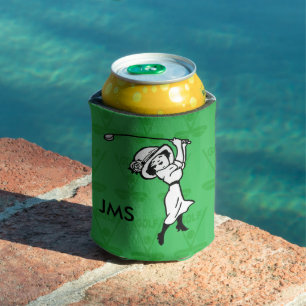 Personalised female golf cartoon golfer can cooler