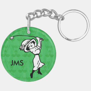 Personalised female golf cartoon golfer key ring