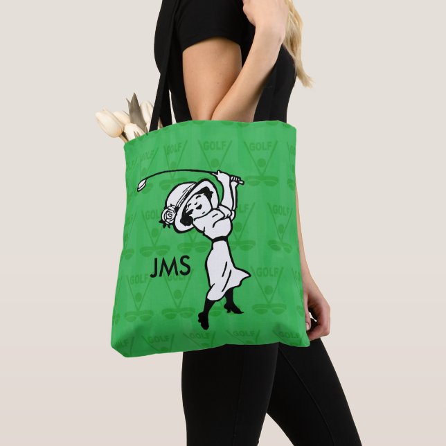 Personalised female golf cartoon golfer tote bag (Close Up)