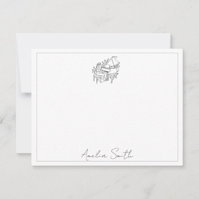 Personalised Female Piano Player Line Drawing Card (Front)