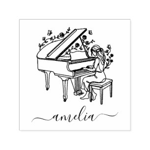 Personalised Female Piano Player Line Drawing Self-inking Stamp