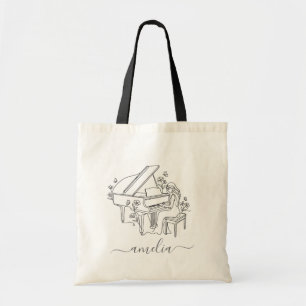 Personalised Female Piano Player Line Drawing      Tote Bag