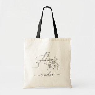 Personalised Female Piano Player Line Drawing      Tote Bag