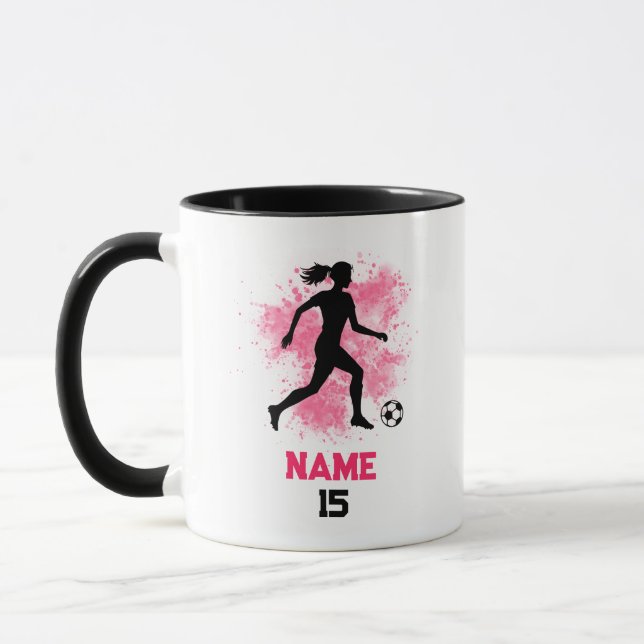 Personalised Female Soccer Player Mug (Left)