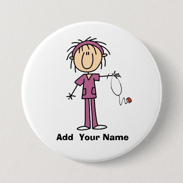 Personalised Female Stick Figure Nurse  Button (Front)