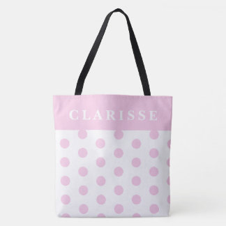 Personalised Feminine Chic Pink & White Polka Dot Tote Bag