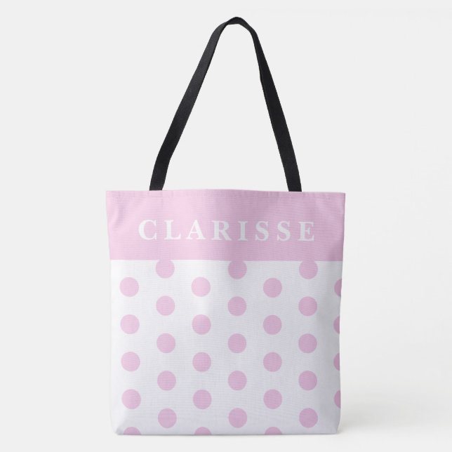 Personalised Feminine Chic Pink & White Polka Dot Tote Bag (Front)