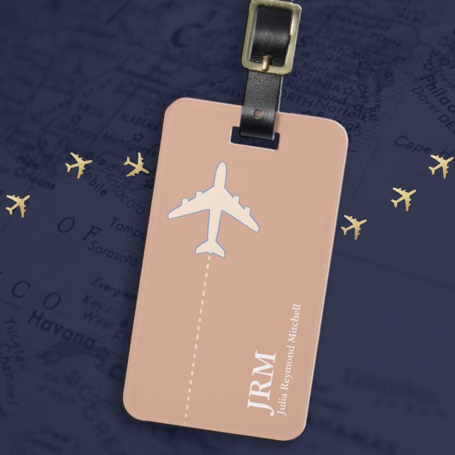 Personalised Feminine Dusty Rose Aeroplane Travel  Luggage Tag (Creator Uploaded)