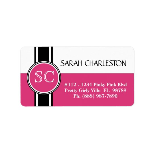 Personalised Feminine PINK Black White BookPlate Address Label