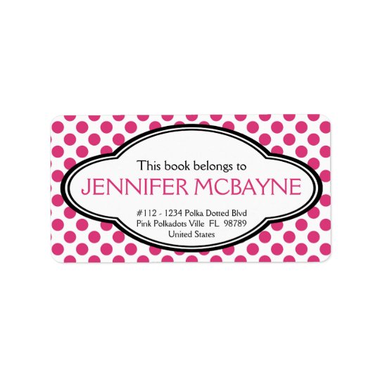 Personalised Feminine Pink Polkadots Bookplate Address Label