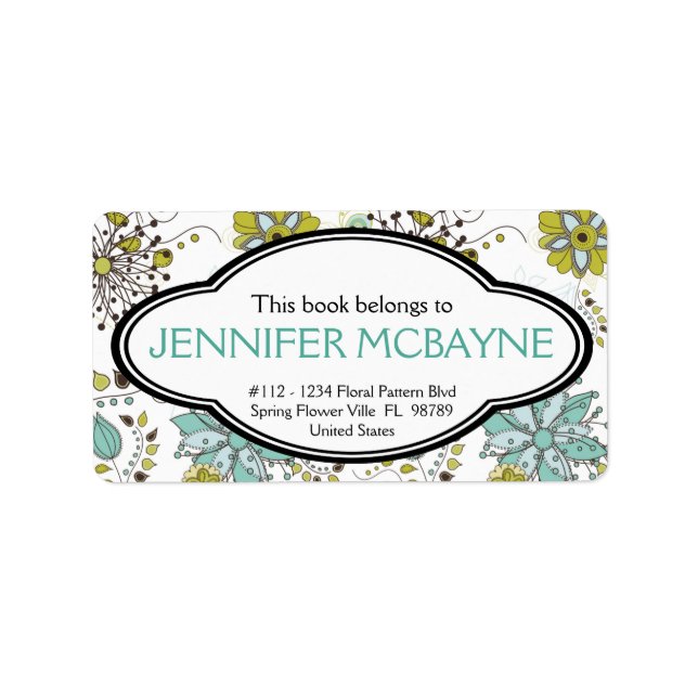 Personalised Feminine Spring Floral Bookplate Label (Front)
