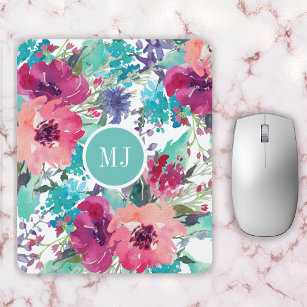 Personalised Feminine Watercolor Floral Pattern Mouse Pad