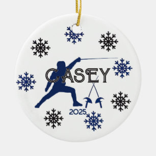 Personalised Fencing Silhouette And Snowflake  Ceramic Ornament