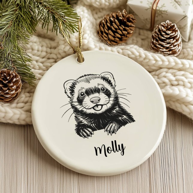 Personalised Ferret Christmas Ceramic Ornament (Creator Uploaded)