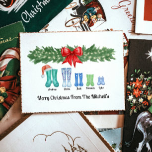 Personalised Festive Boots Family Christmas Card