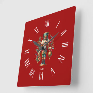 Personalised Festive Christmas Nutcracker Square Wall Clock