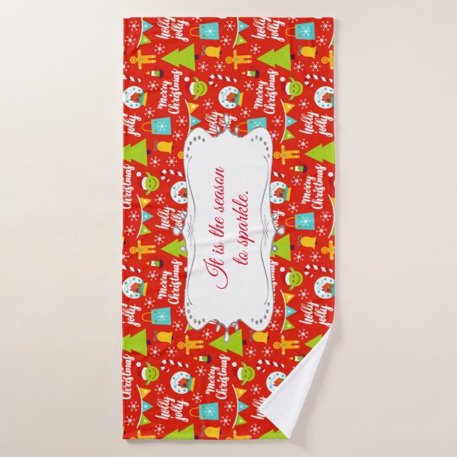Personalised Festive Christmas Pattern Bath Towel Set (Bath Towel)