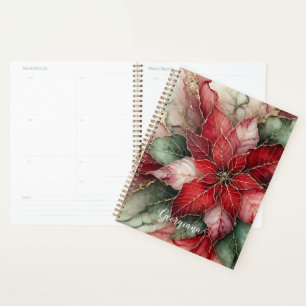 Personalised Festive Floral Alcohol Ink Poinsettia Planner