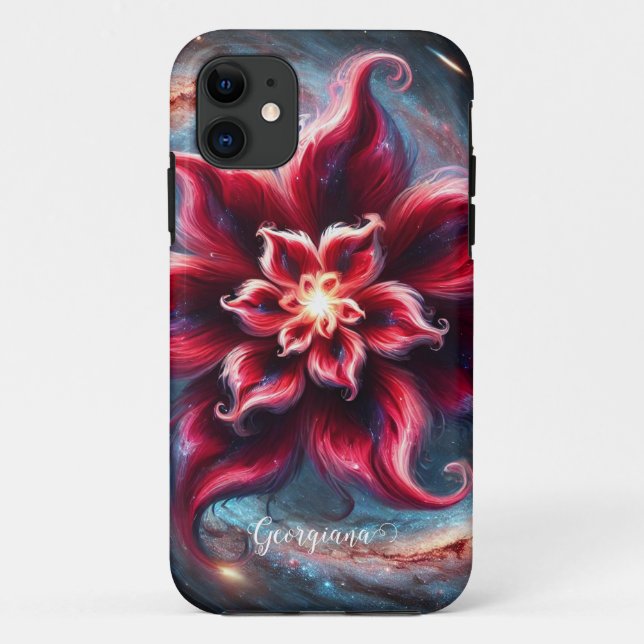 Personalised Festive Floral Poinsettia Galaxy Case-Mate iPhone Case (Back)