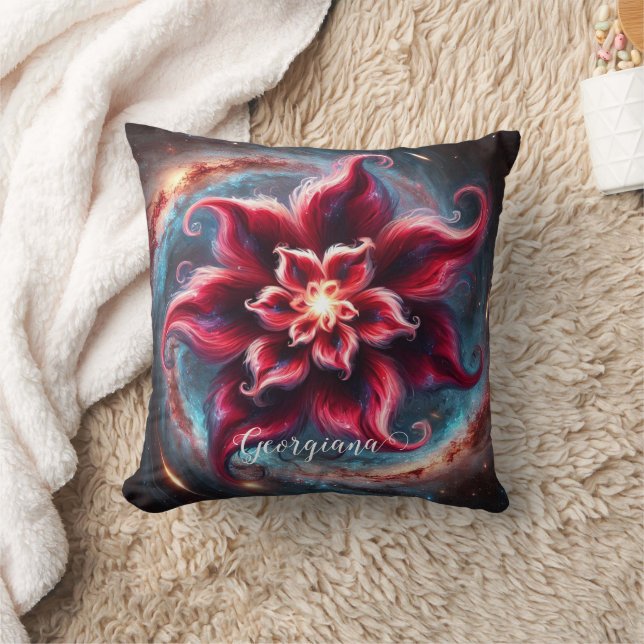 Personalised Festive Floral Poinsettia Galaxy Cushion (Blanket)