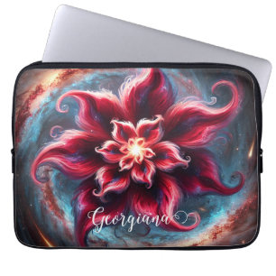 Personalised Festive Floral Poinsettia Galaxy Laptop Sleeve