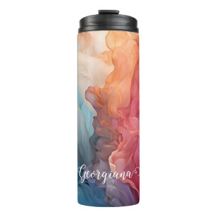 Personalised Festive Floral Poinsettia Galaxy Thermal Tumbler