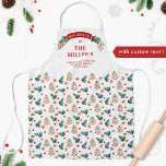 Personalised Festive Holiday Cookies and Trees Apron<br><div class="desc">Gorgeous holiday apron with all text areas available for your own customisation! Unique design with banner with holly and mistletoe, area for your name/family name, message on the top. Lower area with exquisite festive pattern with Christmas trees, stars and tree shaped holiday cookies. Great unique gift sure to be treasured....</div>