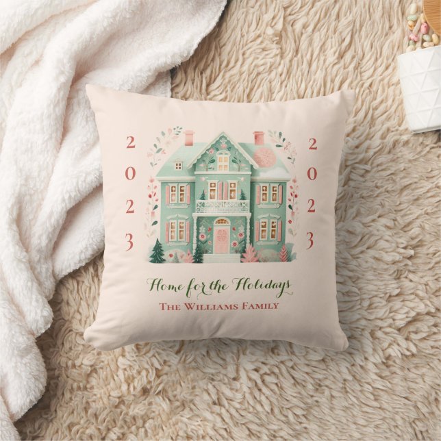 Personalised Festive House Throw Pillow (Blanket)