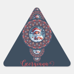 Personalised Festive Kawaii Fox Ornamental Mandala Triangle Sticker