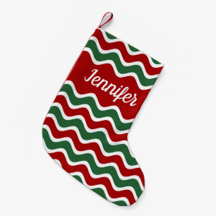 Personalised Festive Red Green Stripes Small Christmas Stocking