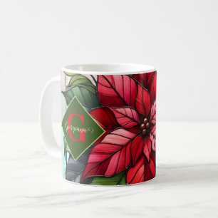 Personalised Festive Stained Glass Poinsettia Coffee Mug