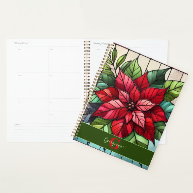 Personalised Festive Stained Glass Poinsettia Planner (Display)