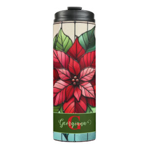 Personalised Festive Stained Glass Poinsettia Thermal Tumbler
