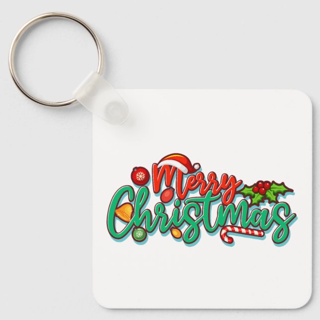 Personalised Festive Typography Holiday   Key Ring (Front)