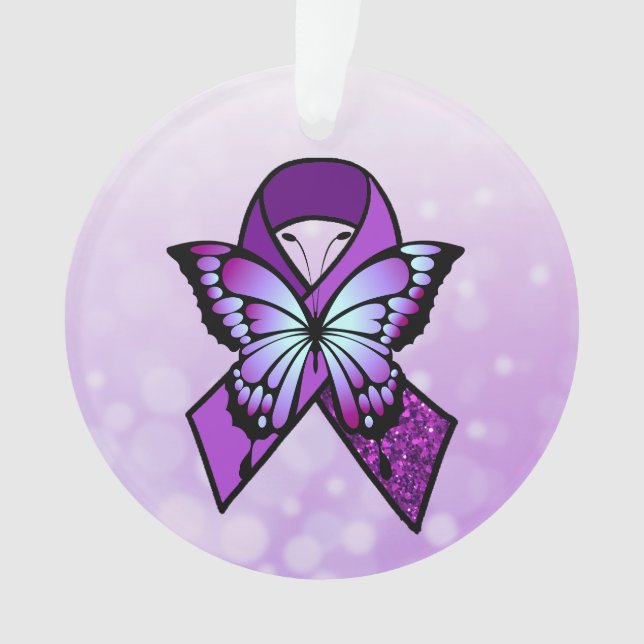 Personalised Fibromyalgia Ribbon and Butterfly Ornament (Front)