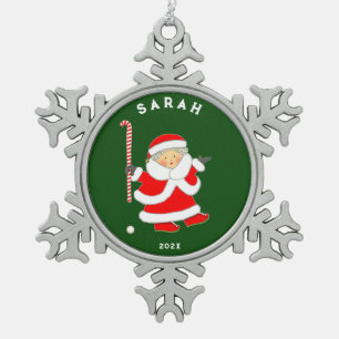 Personalised Field Hockey Collectable Snowflake Pewter Christmas Ornament