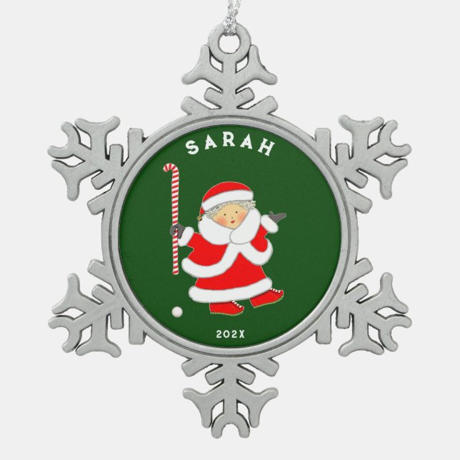 Personalised Field Hockey Collectable Snowflake Pewter Christmas Ornament (Front)