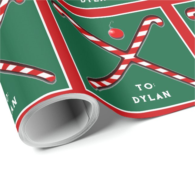 Personalised Field Hockey Holiday Gift Wrapping Paper (Roll Corner)