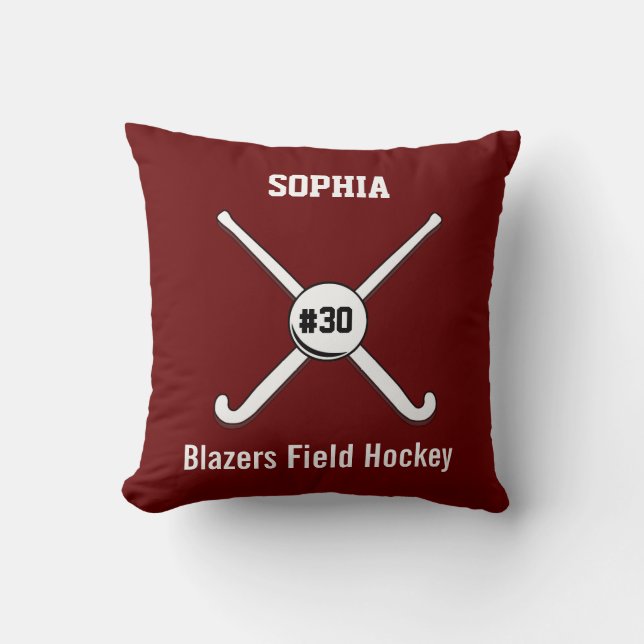 Personalised Field Hockey Team Name Jersey Number Cushion (Front)