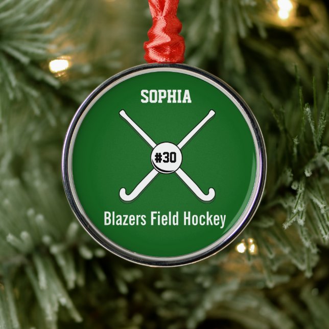 Personalised Field Hockey Team Name Jersey Number Metal Ornament (Tree)