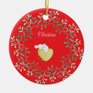 Personalised Field Mouse Wreath Keepsake Ceramic Ornament