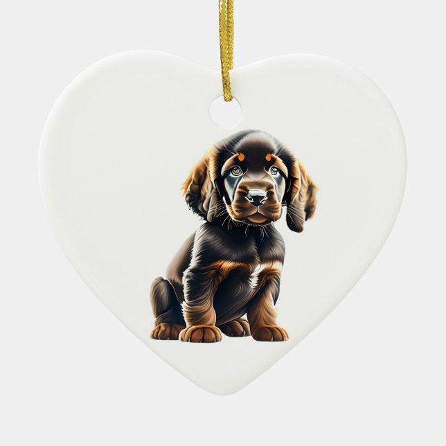 Personalised  Field Spaniel Puppy Ceramic Ornament (Front)