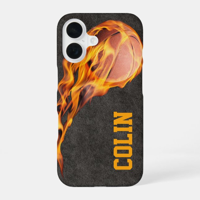 Personalised Fiery Basketball iPhone 16 Case (Back)