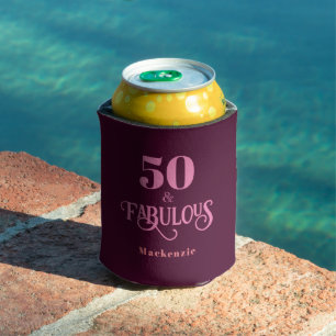 Personalised Fifty and Fabulous Burgundy Can Cooler