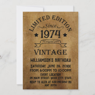Personalised fifty vintage 50th birthday party invitation