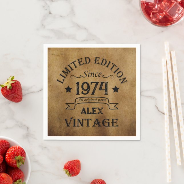 Personalised fifty vintage 50th birthday party napkin (Insitu)